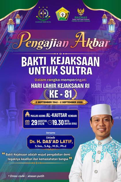 Peringati HUT ke-81 Kejaksaan RI, Kejati Sultra dan Baznas Sultra Gelar Pengajian Akbar