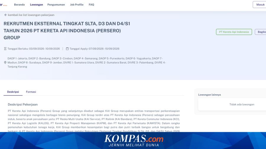 KAI Buka Open Recruitment Eksternal, Ini Link dan Cara Daftarnya