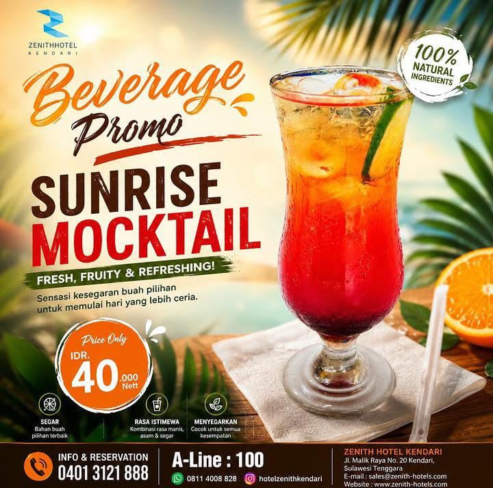 Segarnya Sunrise Mocktail di Hotel Zenith Kendari