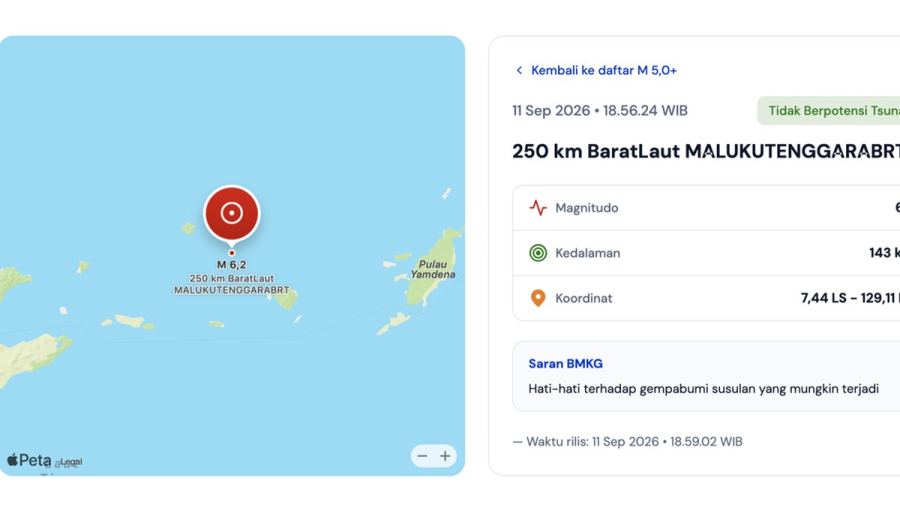 Gempa M 6.2 Guncang Laut Banda Maluku, BMKG: Tidak Berpotensi Tsunami