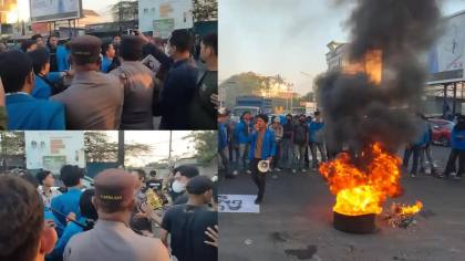 Mahasiswa Unismuh Makassar Orasi, Polisi Ngopi, Unjuk Rasa Ricuh di Pertigaan Pettarani-Alauddin