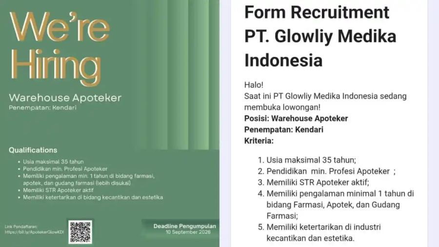 Lowongan Kerja Kendari, Klinik Glowliy Buka Loker Warehouse Apoteker, Cek Syarat dan Link Daftar
