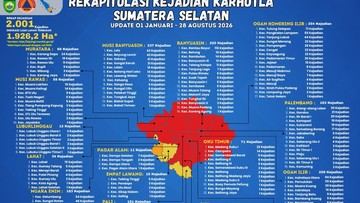 Tembus 2.001 Kasus, Ini Daftar 13 Daerah Masuk Zona Merah Karhutla di Sumsel