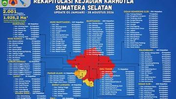 Tembus 2.001 Kasus, Ini Daftar 13 Daerah Masuk Zona Merah Karhutla di Sumsel