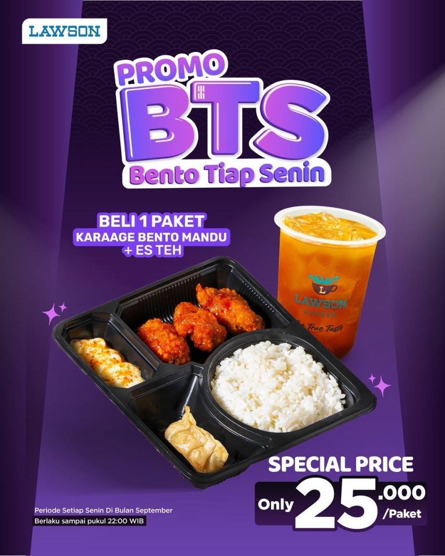 Promo BTS di Lawson September 2026, Karaage Bento Mandu+Es Teh Hanya Rp 25.500