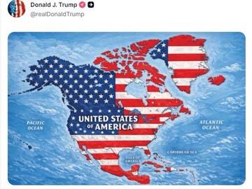 Heboh Trump Posting Peta Meksiko-Kanada-Greenland Ditutupi Bendera AS