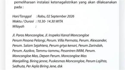 Daftar Wilayah Moncongloe Maros Mati Lampu Hari ini, Termasuk Puskesmas