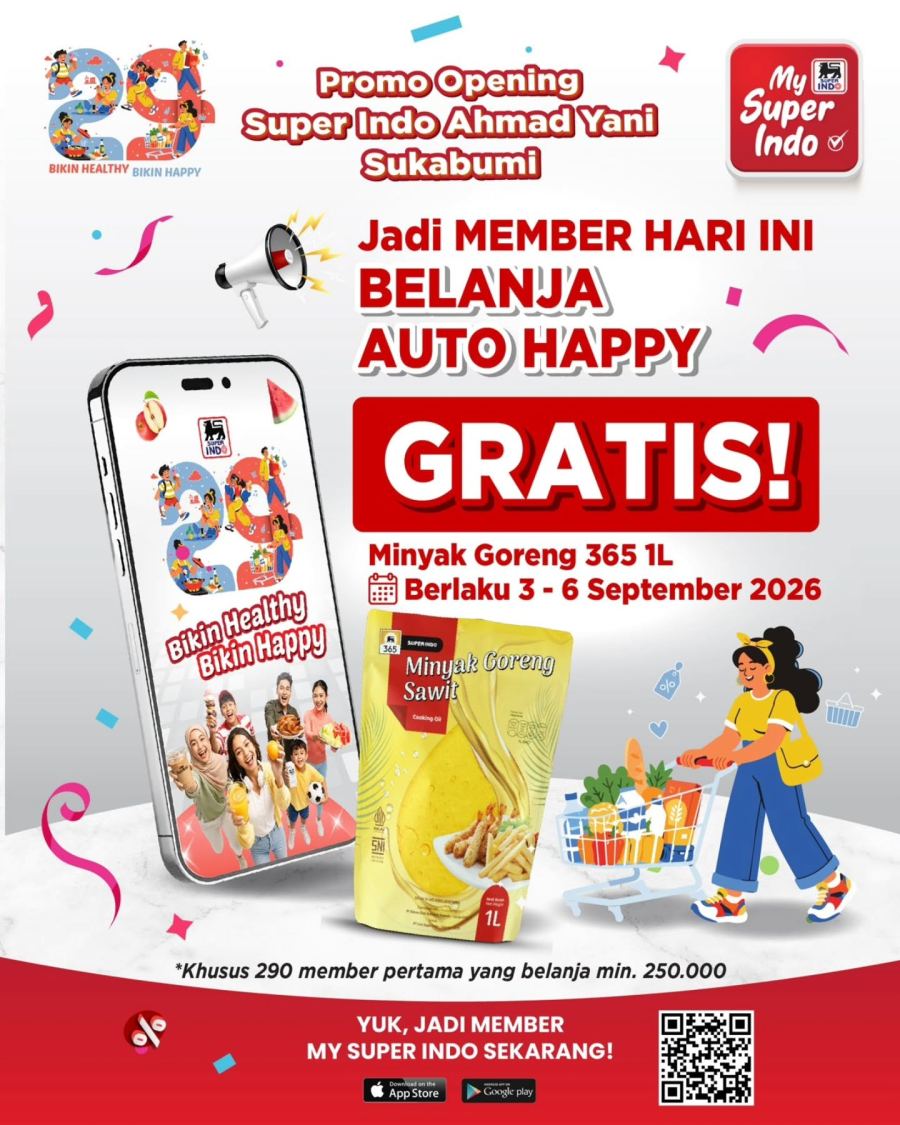 Promo Super Indo Sukabumi 3-6 September 2026, Gratis Minyak Goreng 365 1L untuk 290 Member