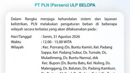 Jadwal Pemadaman Listrik Bergilir di Luwu