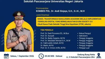 Putra Wagub Sulsel 1992-1995 AM Ghalib, Kombes Andi Sinjaya Raih Gelar Doktor Kedua di UNJ Jakarta