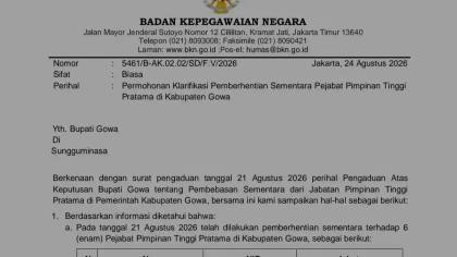 BKN Soroti 6 Pejabat Gowa Dicopot Sementara, Bupati Husniah Diminta Klarifikasi