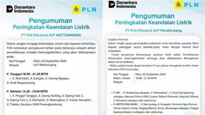 Listrik Makassar Padam Malam Ini: Perumnas Antang, Hertasning hingga Malengkeri Terdampak