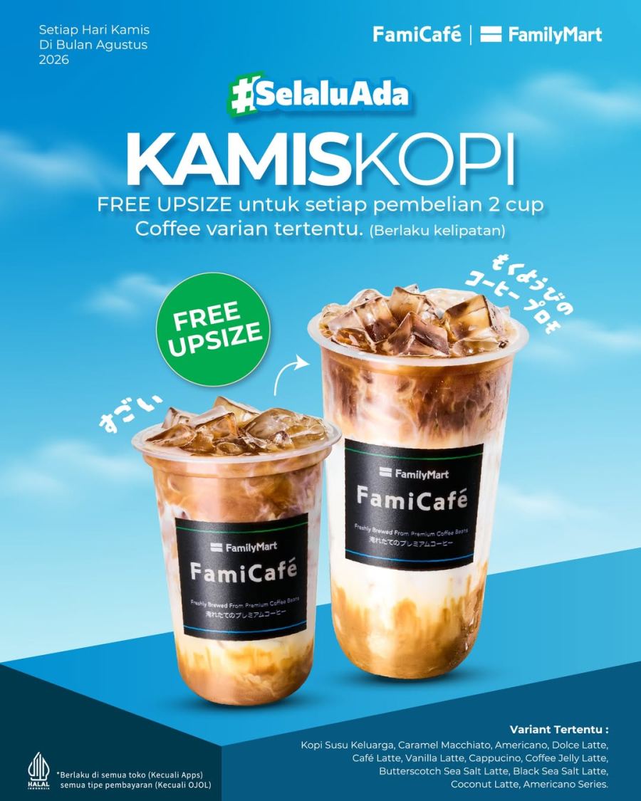 Siap-siap buat Kamis 27 Agustus 2026, Gratis Upsize Kopi MInimal 2 Cup di FamilyMart