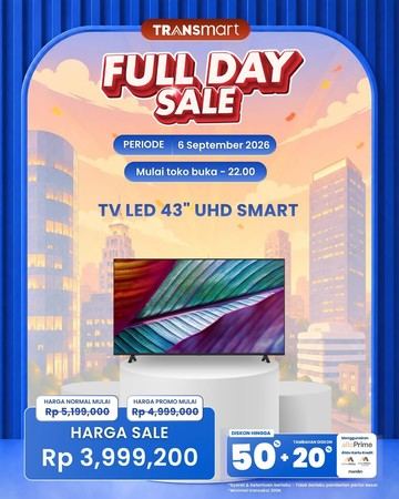 Transmart Full Day Sale Obral TV 43 Cuma Rp 3,99 Jutaan