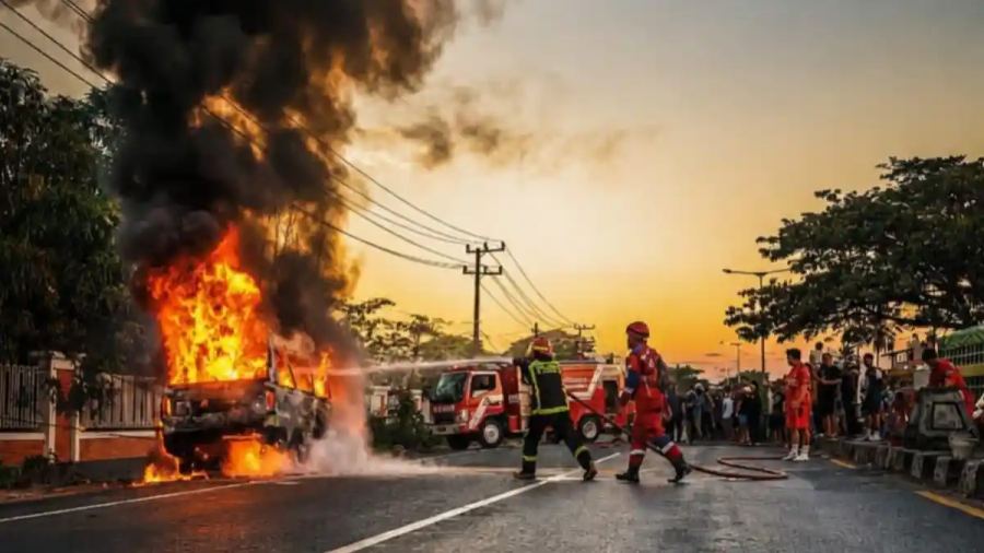 Pete-pete Hangus Terbakar di Poros Maros-Pangkep, Sopir Alami Luka Bakar