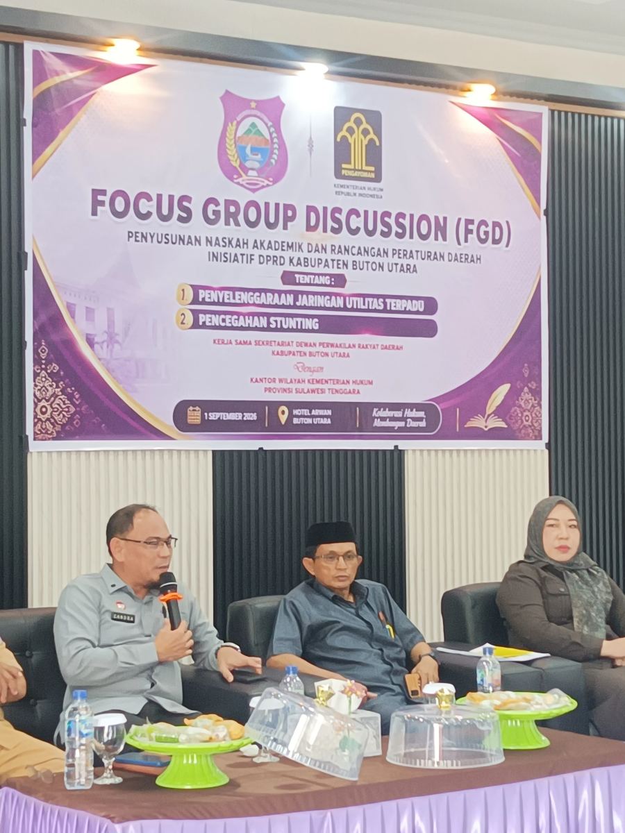 Kemenkum Sultra Hadiri Pembukaan FGD Penyusunan NA Raperda Inisiatif DPRD Butur | LPP RRI