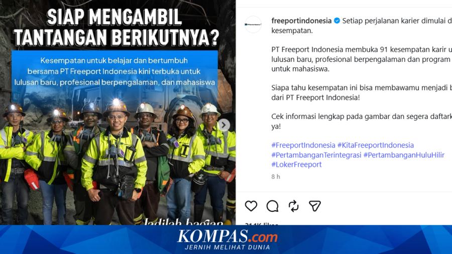 Freeport Indonesia Buka 91 Lowongan Kerja, Fresh Graduate Bisa Daftar
